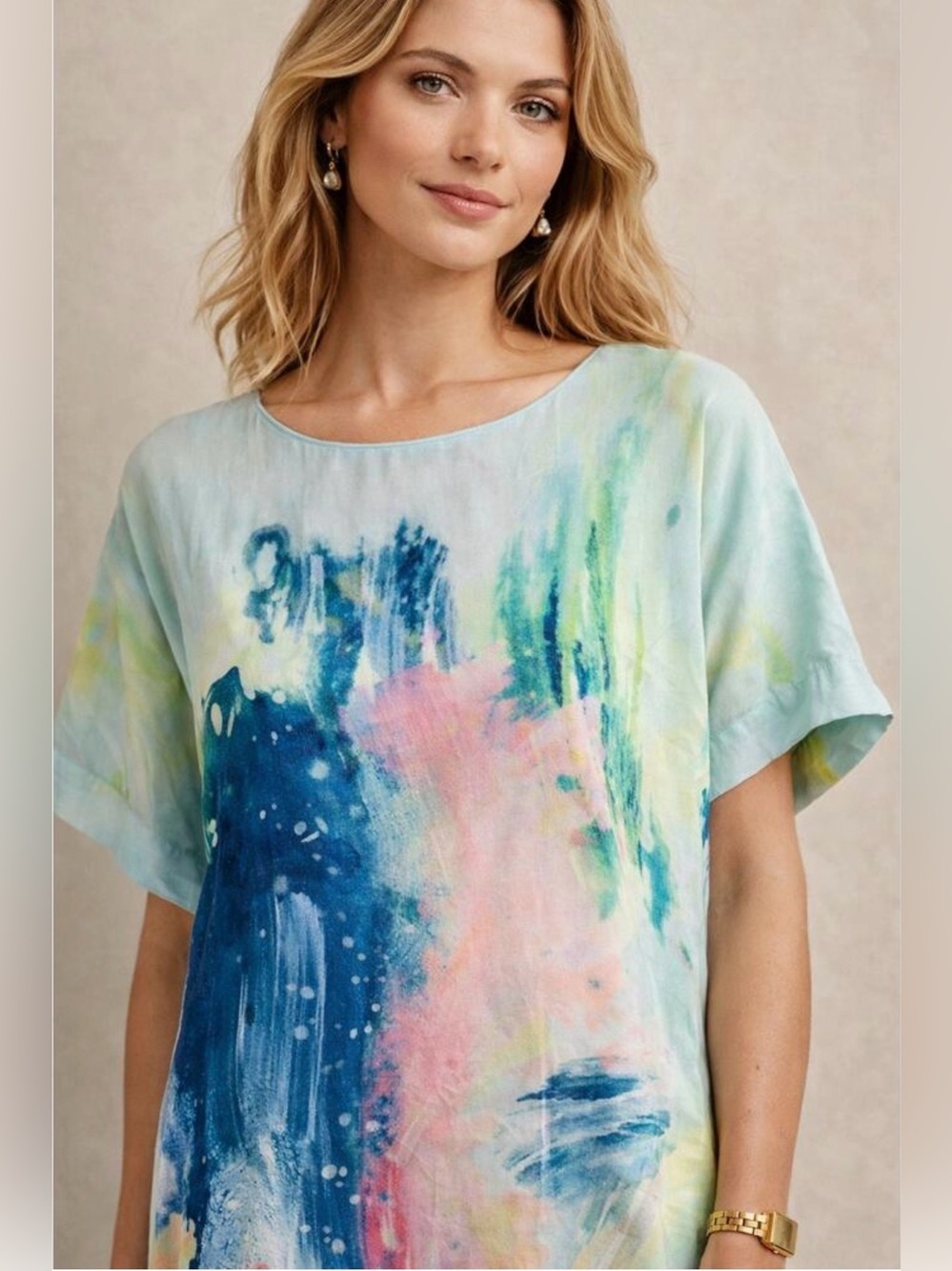 MAEVE Anthropologie Claire Desjardins Painted Silk Watercolor Tunic Dress XS - Picture 3 of 9